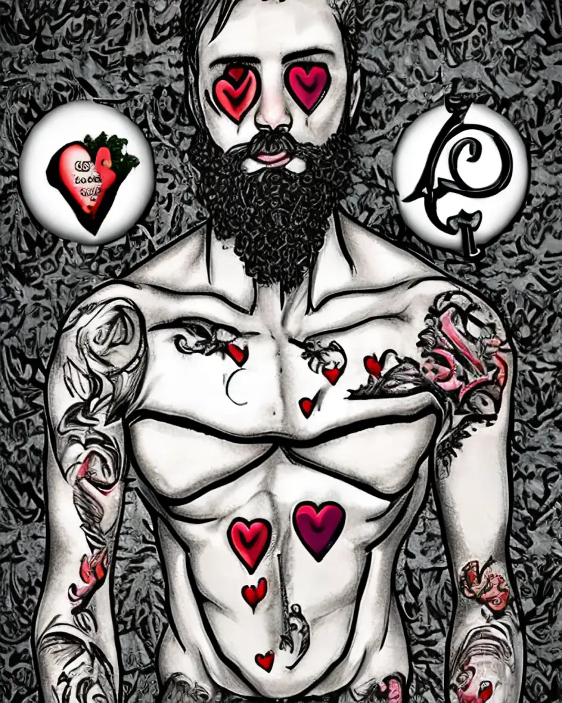 An abstract image of a man with hearts in his eyes representing Valentines Day.